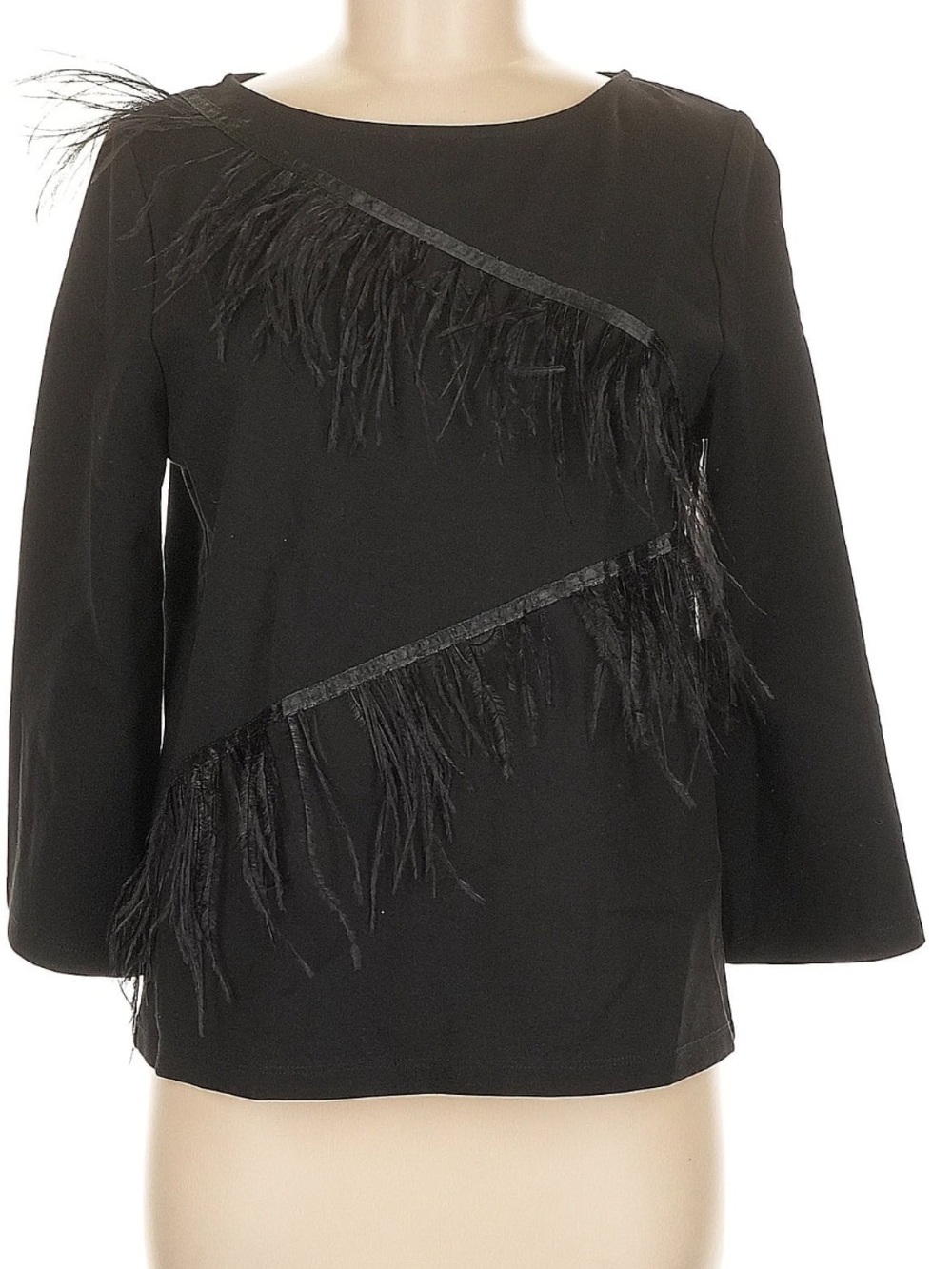 Halogen Black Feather Trim Boatneck Sweater